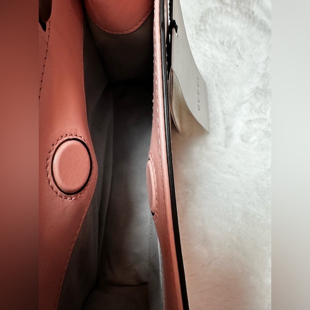 Gucci Blush Pink Leather Bag with Red and navy Strap-with bamboo handle - Picture 10 of 16